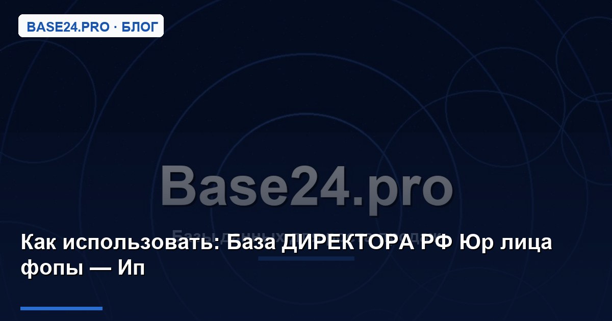 Как использовать База ДИРЕКТОРА РФ Юр лица фопы — Ип